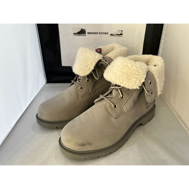 Timberland Women's Gray A1GYB Linden Woods Waterproof Boots with Fold-Down Teddy Fleece