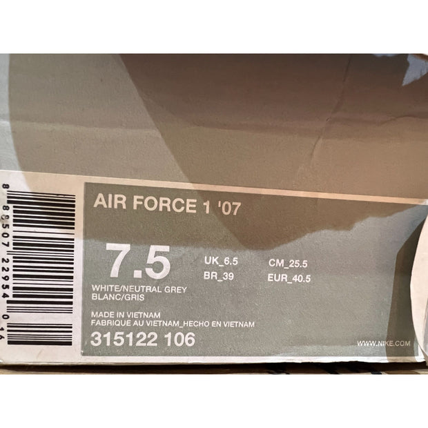Air Force 1 '07 White/Neutral Grey 2008 - 315122 106 Men's size 7.5 **LIKE NEW**