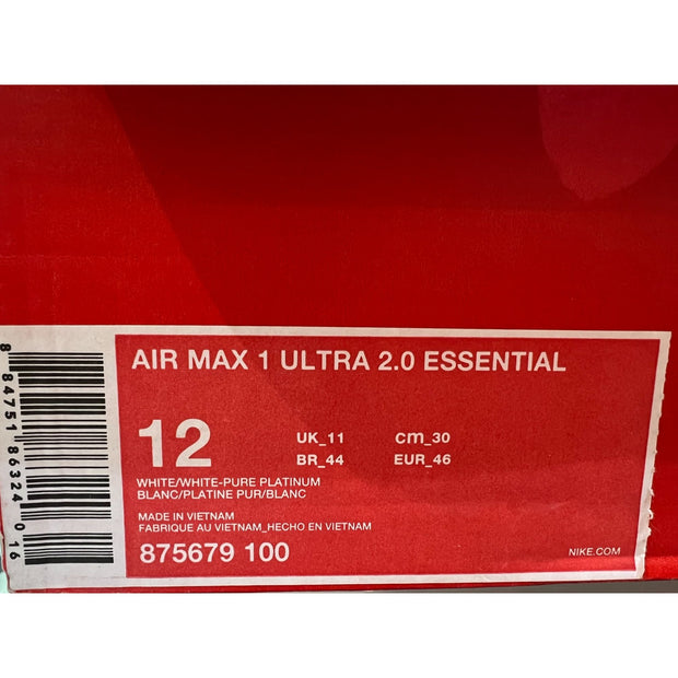 Nike Air Max 1 Ultra 2.0 White -  875679-100 Men's size 12  **LIKE NEW**